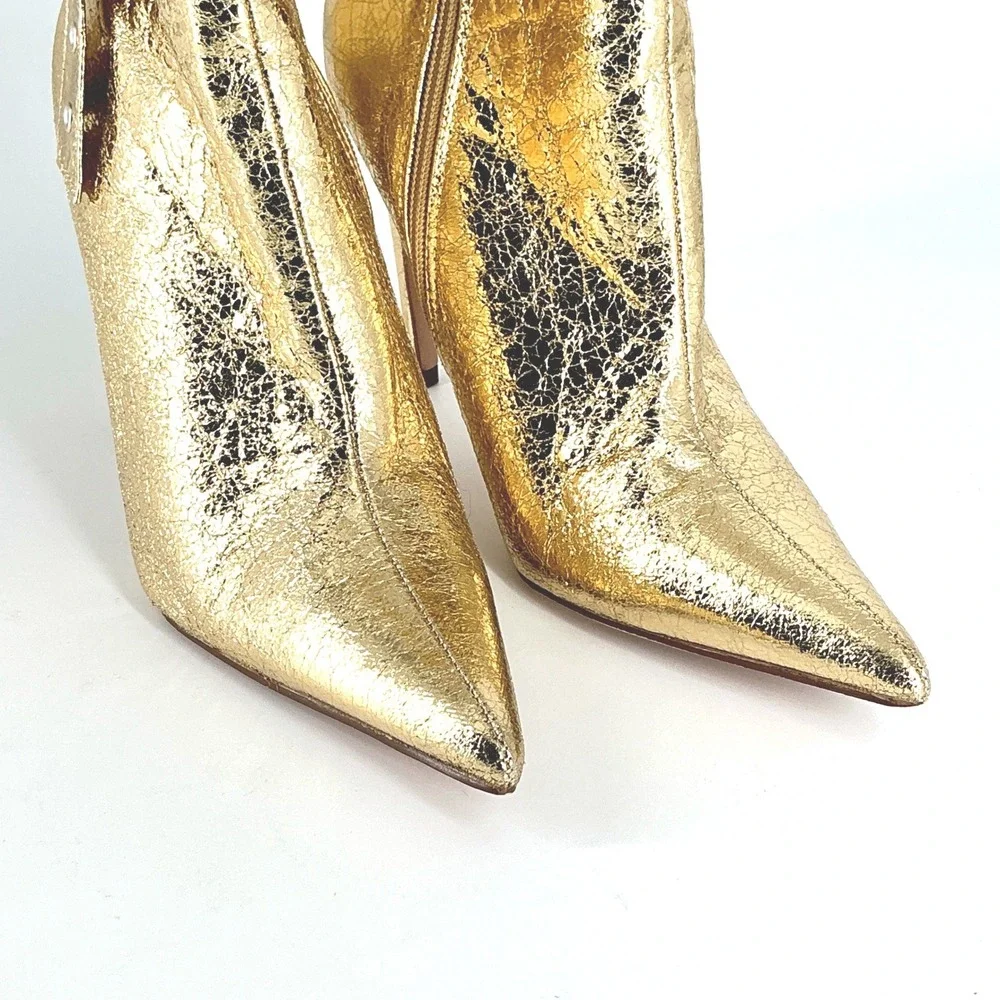 Chase & Chloe Size 8‎ Gold Metallic Pointed Toe Stiletto Ankle Boots Adonis